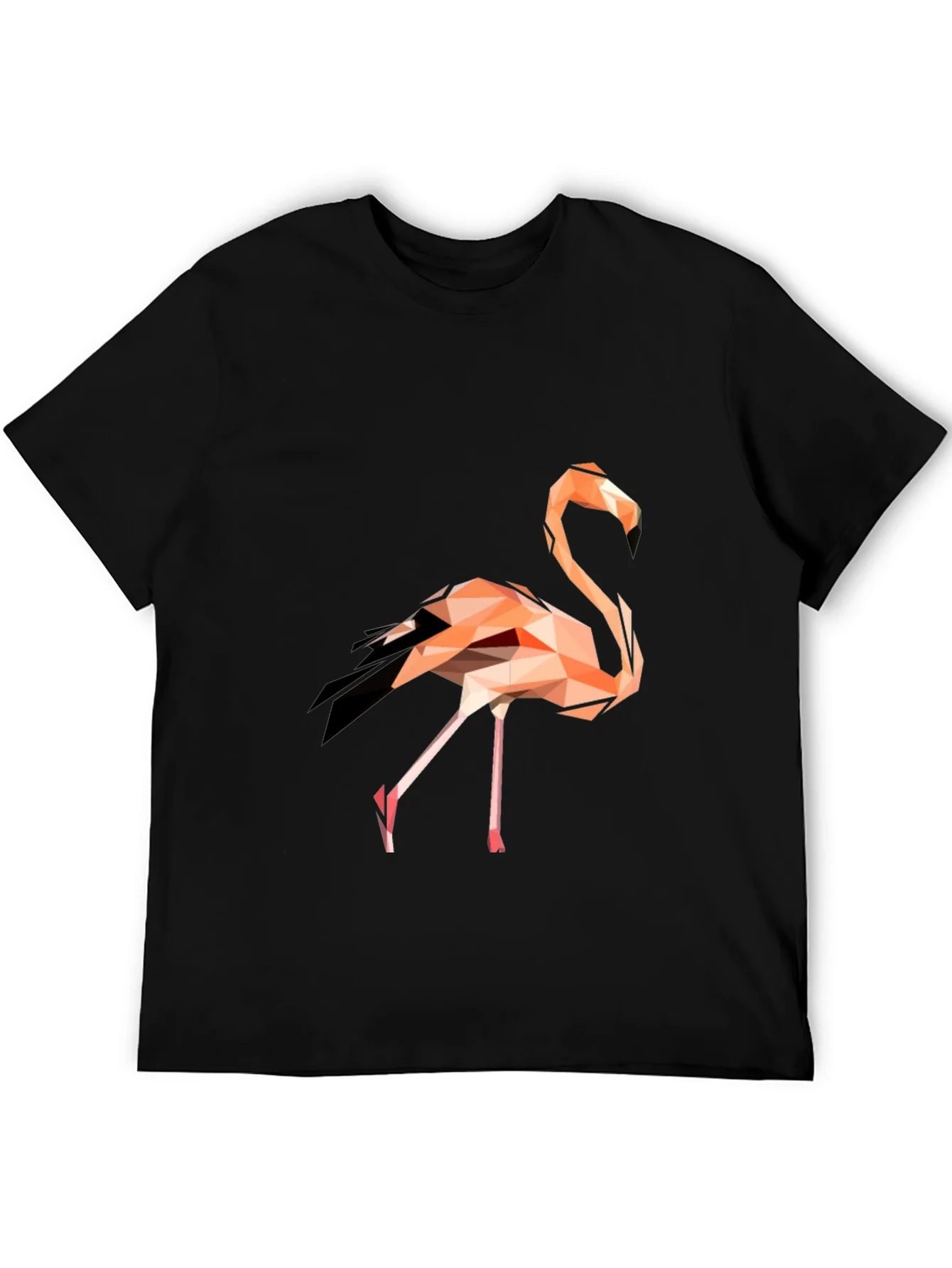 Geometric Flamingo Graphic Tee - Black Cotton Blend