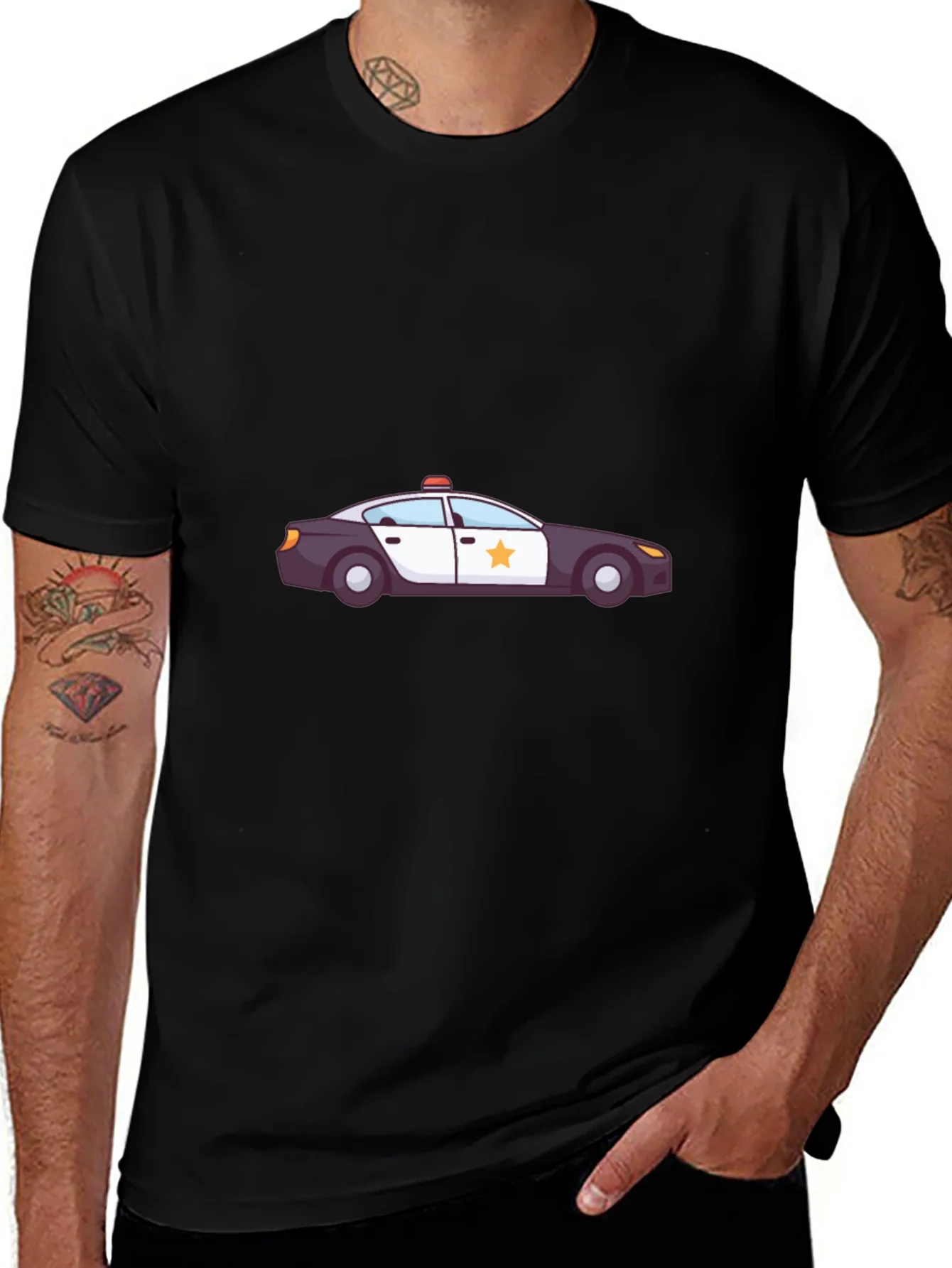 Police Car Graphic T-Shirt - Black