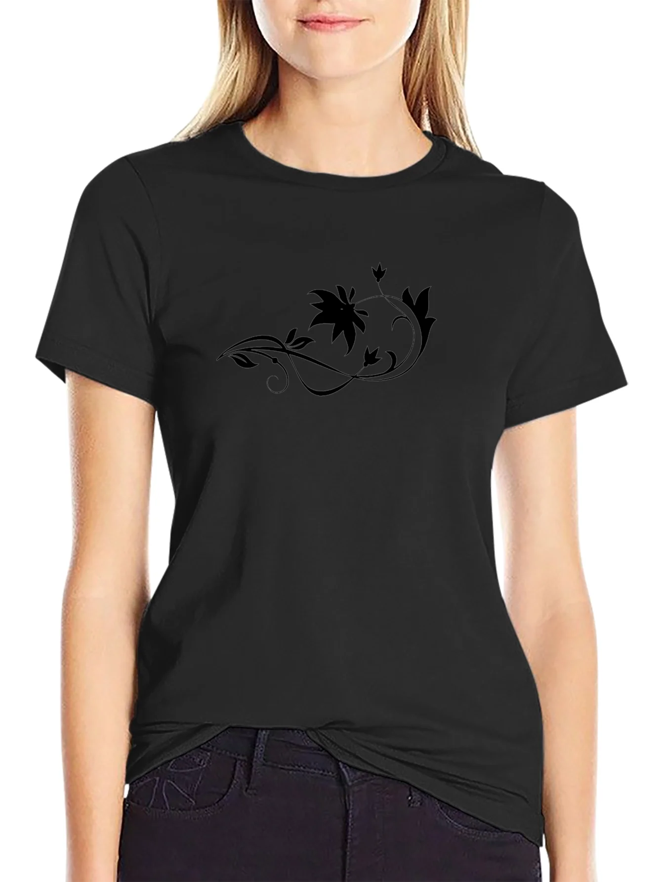 Elegant Black Floral Vine T-Shirt