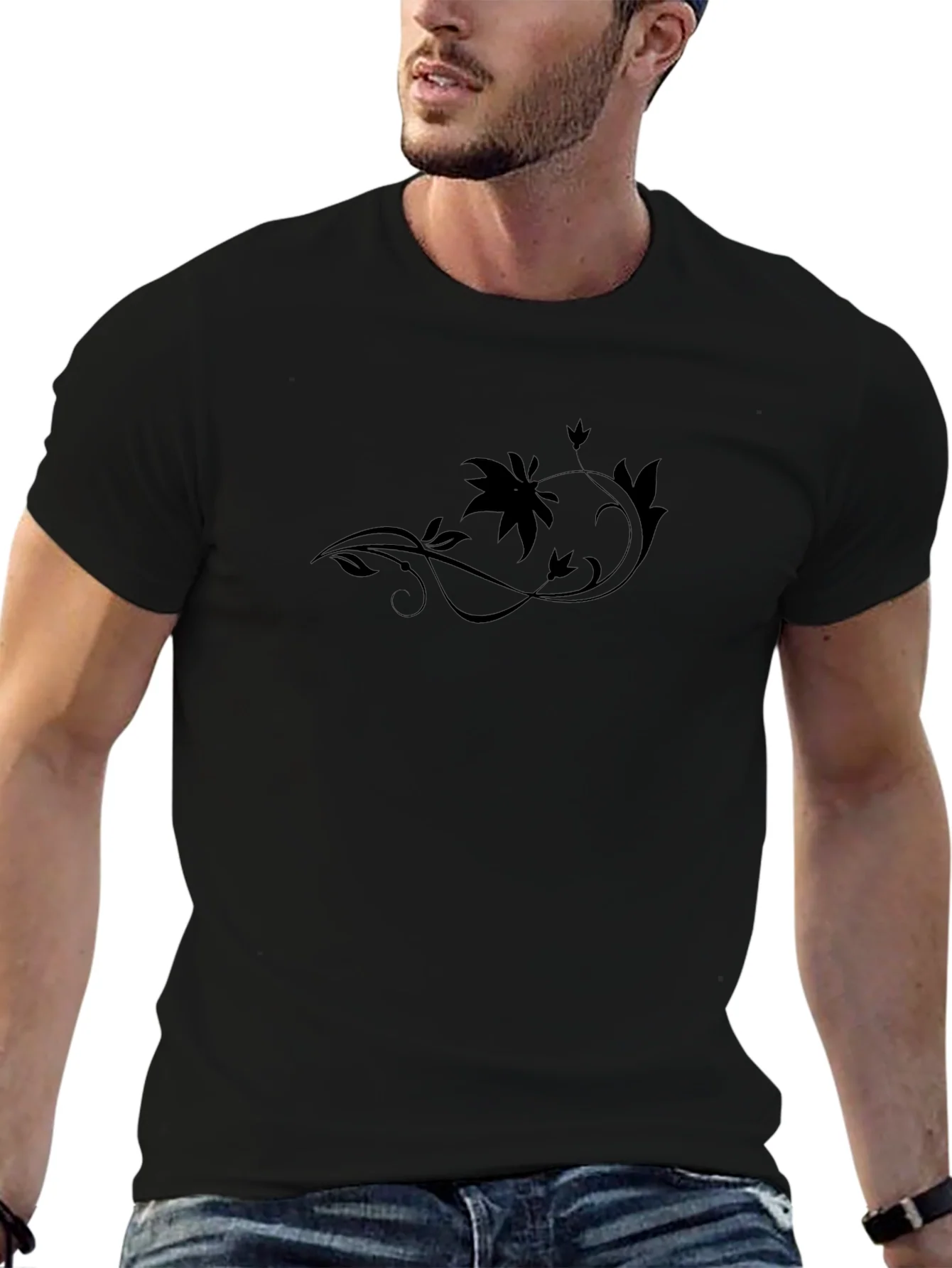 Elegant Black Floral Vine T-Shirt