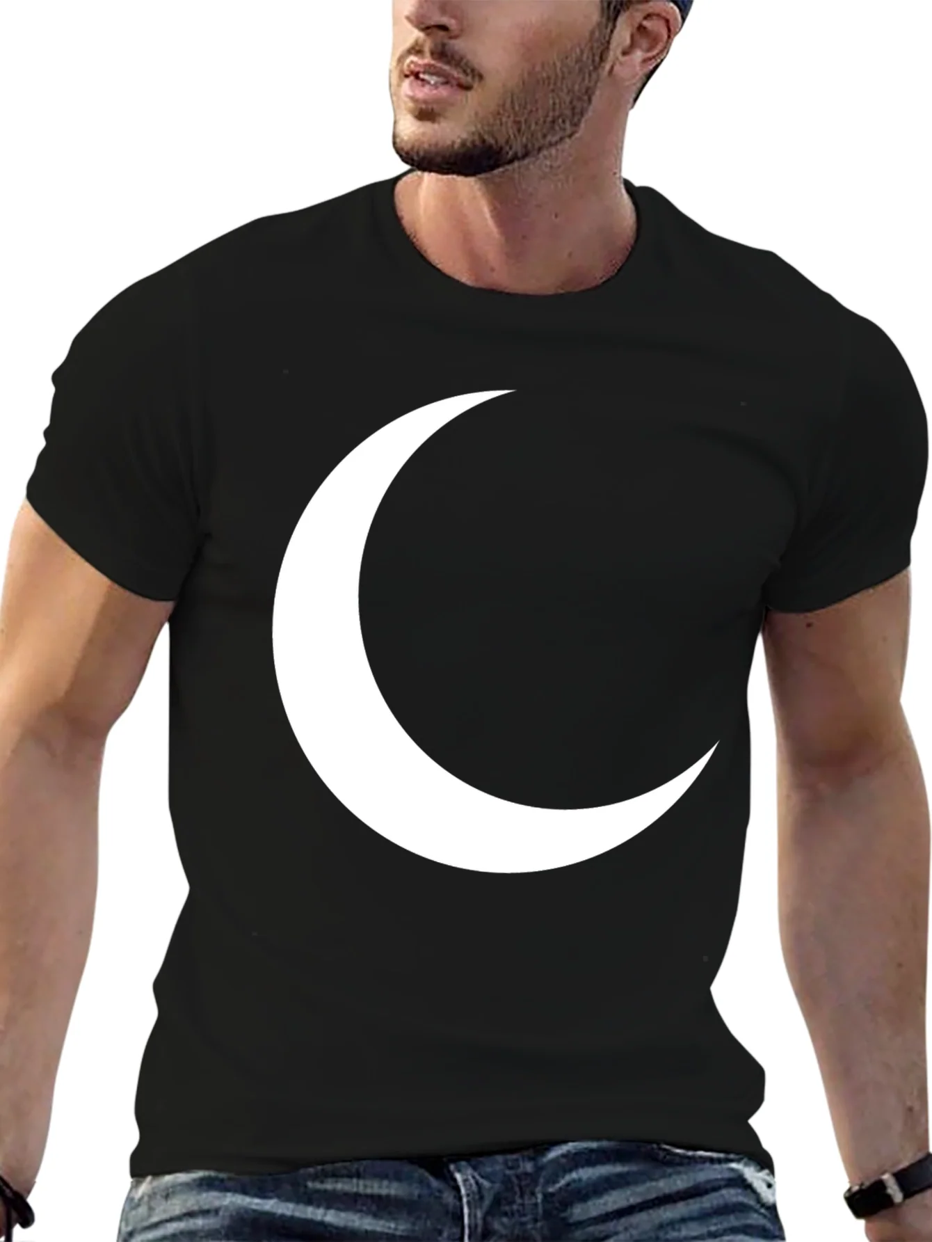 Crescent Moon Graphic Tee - Black Cotton T-Shirt