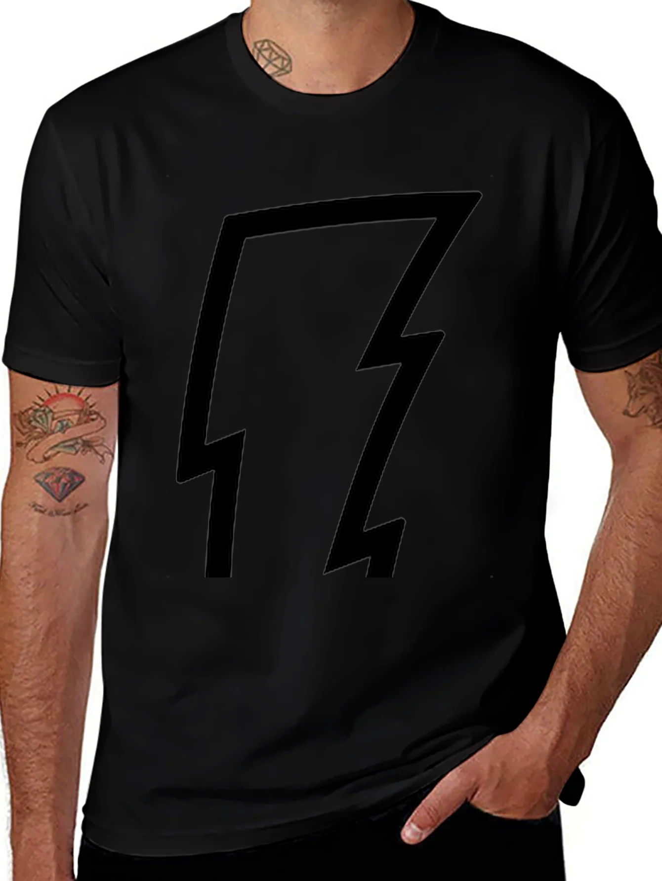 Black T-Shirt with Lightning Bolt Design