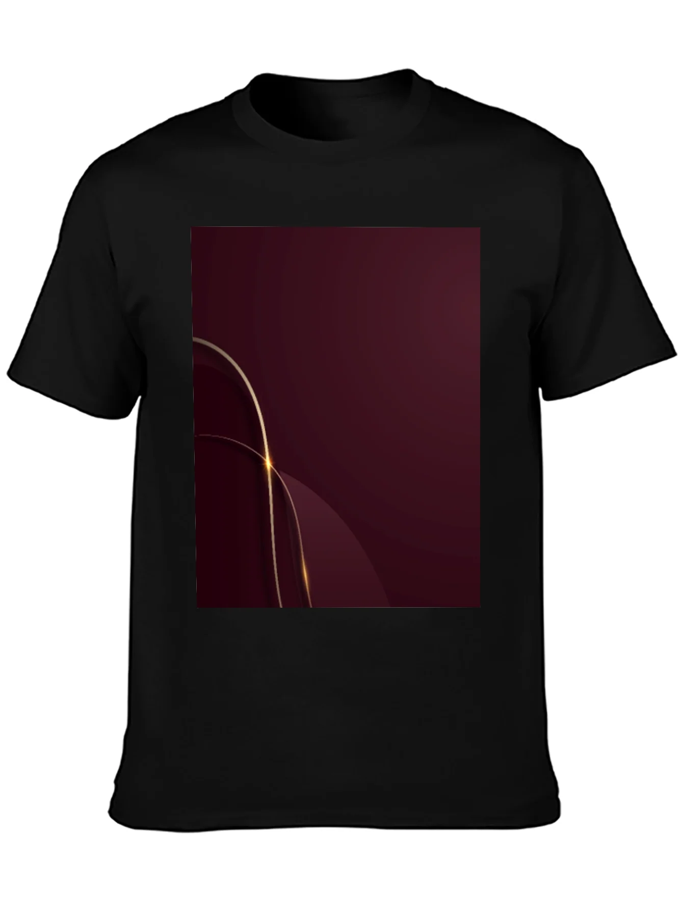 Stylish Black Tee with Abstract Burgundy & Gold Design