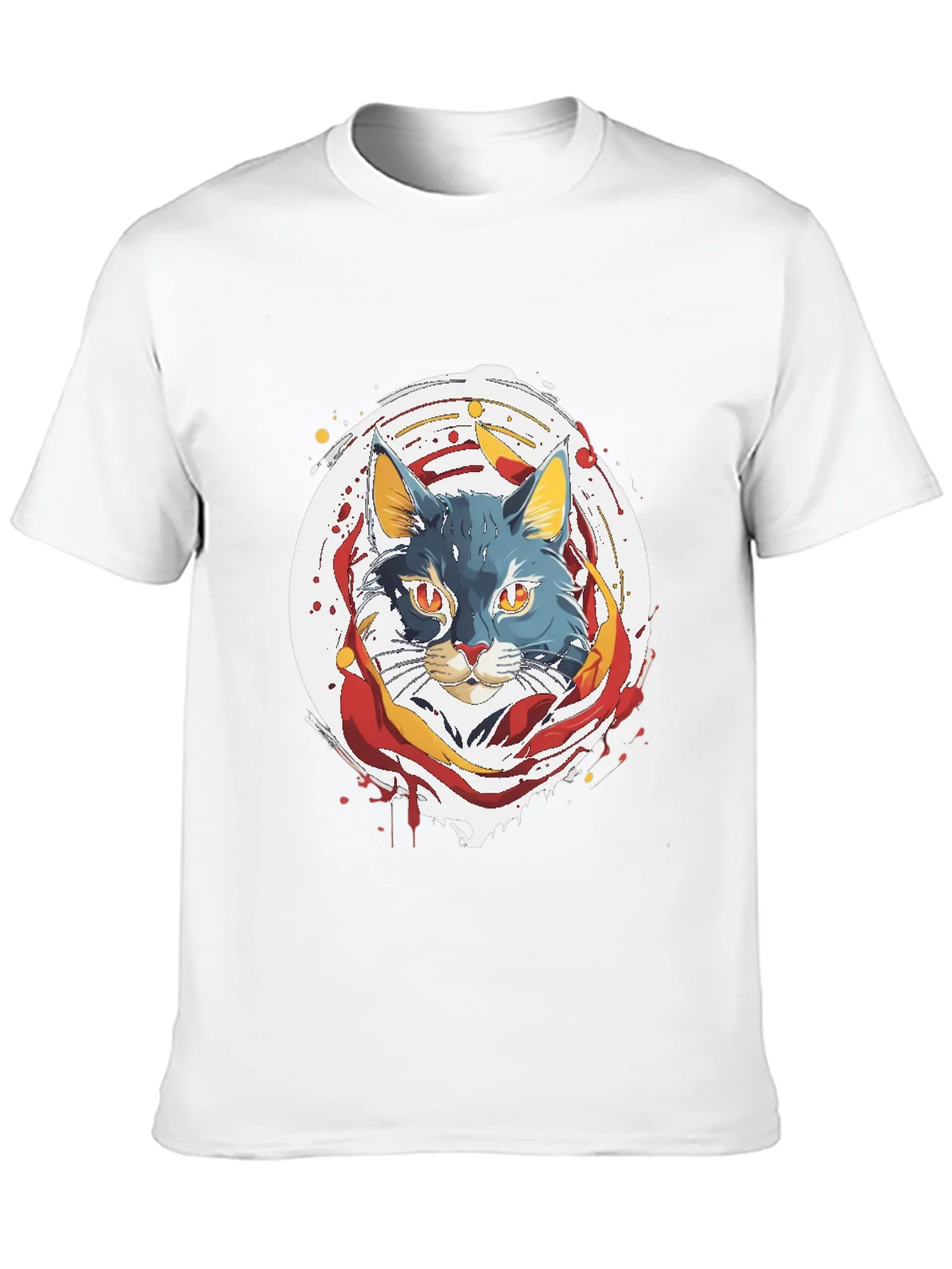 Artistic Cat Graphic Tee - Black
