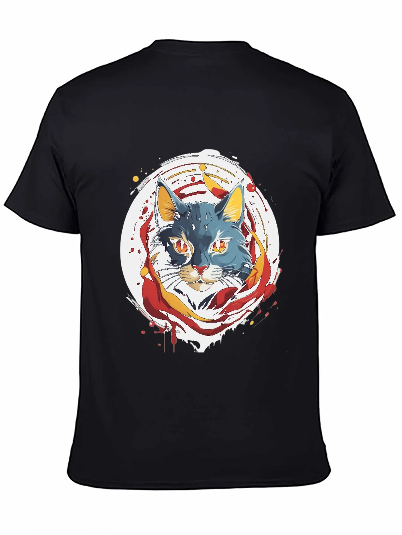 Artistic Cat Graphic Tee - Black