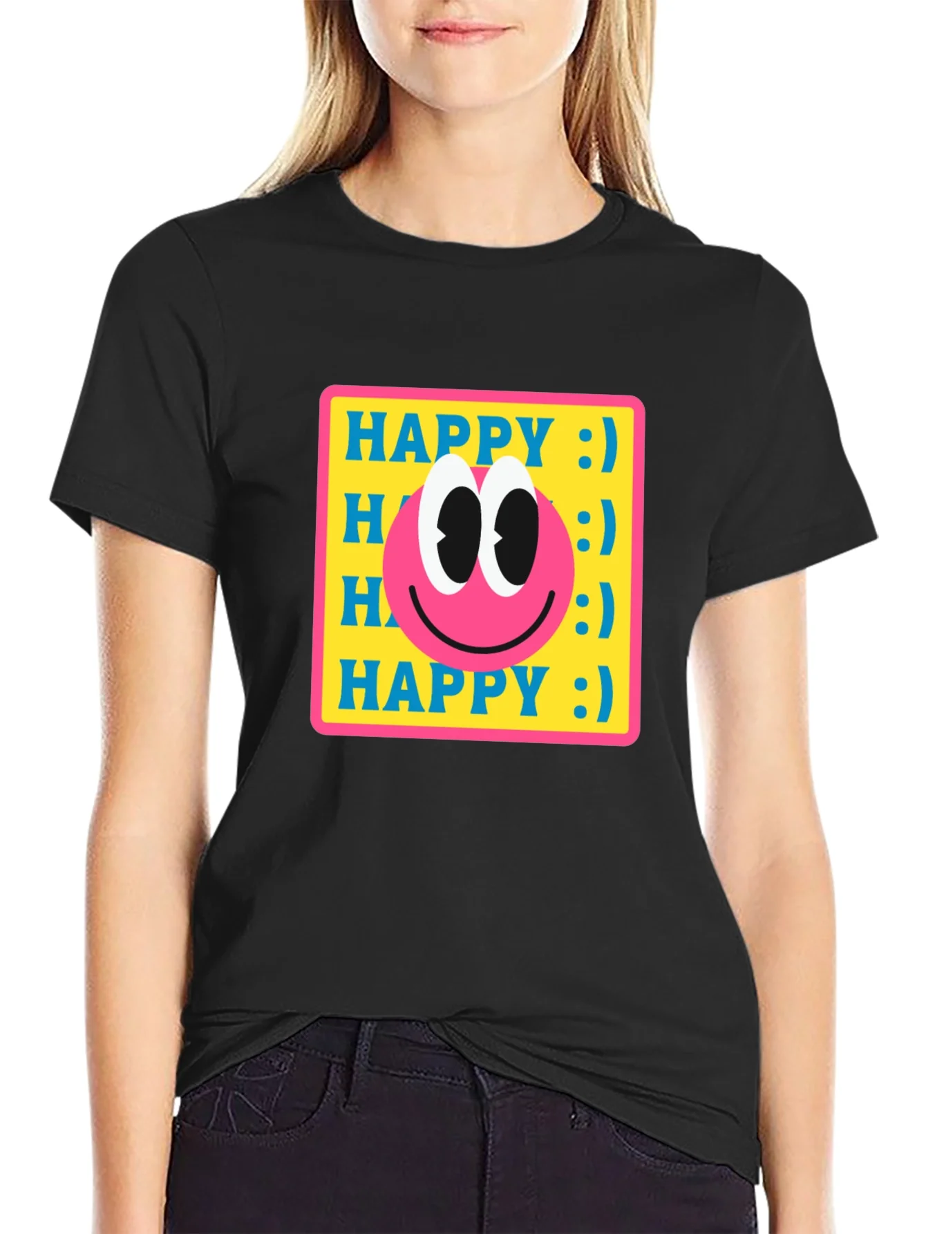 Happy Smiley Face Graphic Tee - Retro Style
