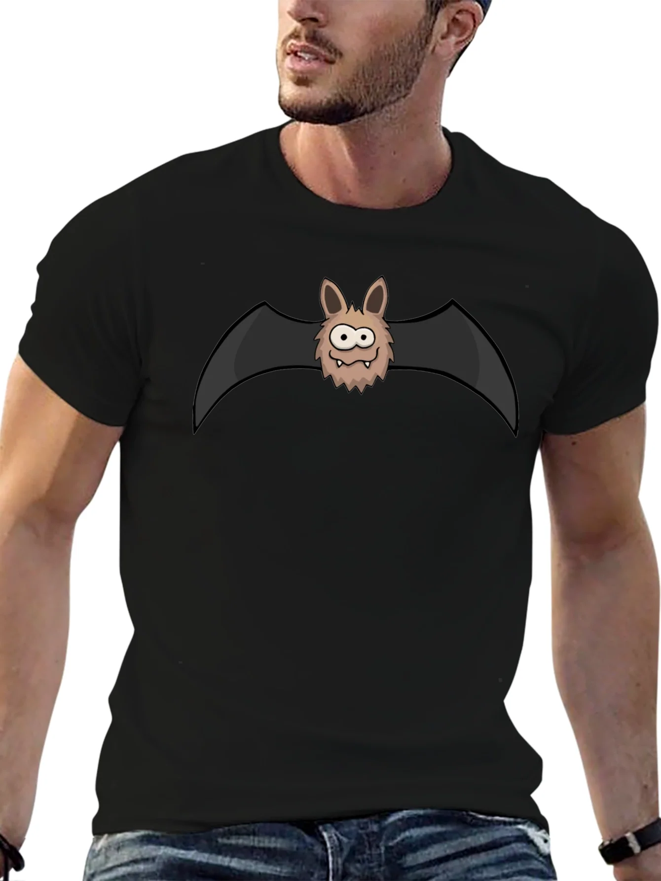Funny Cartoon Bat Graphic Black T-Shirt