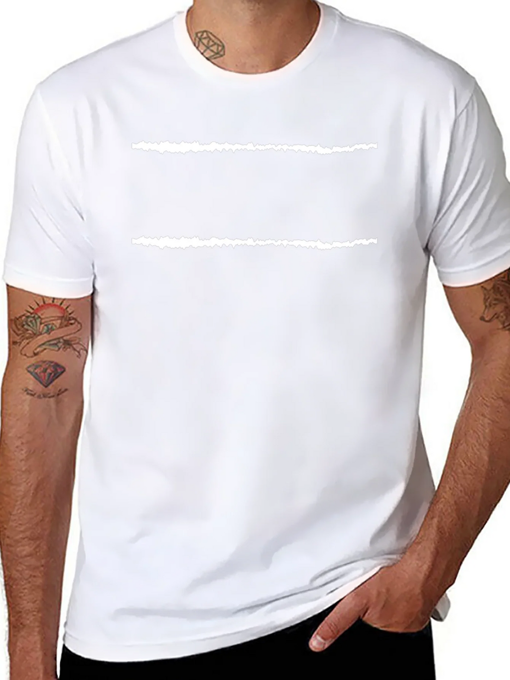 Mens Black T-Shirt with White Line Design