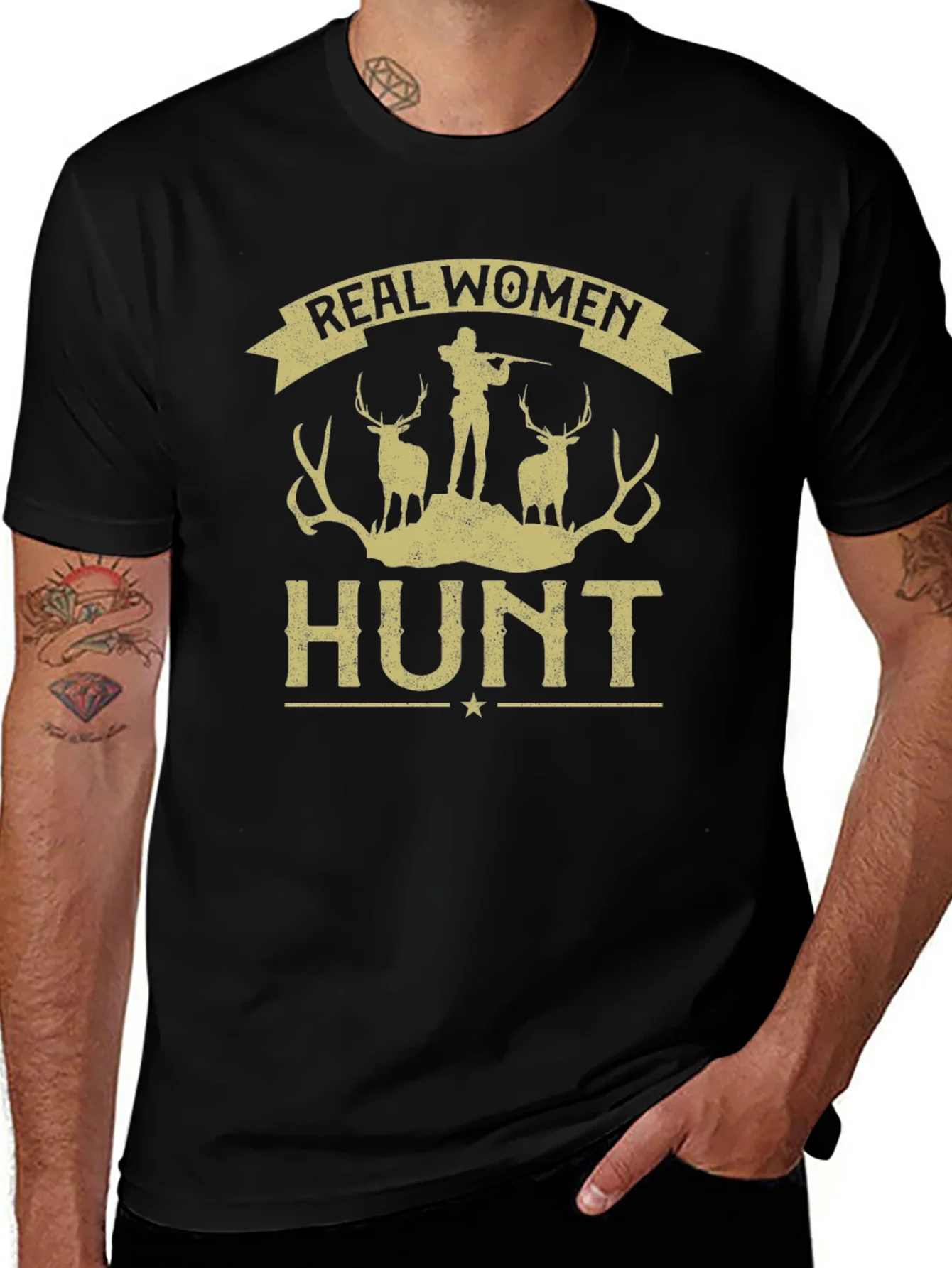 Real Women Hunt Graphic Tee - Black Cotton