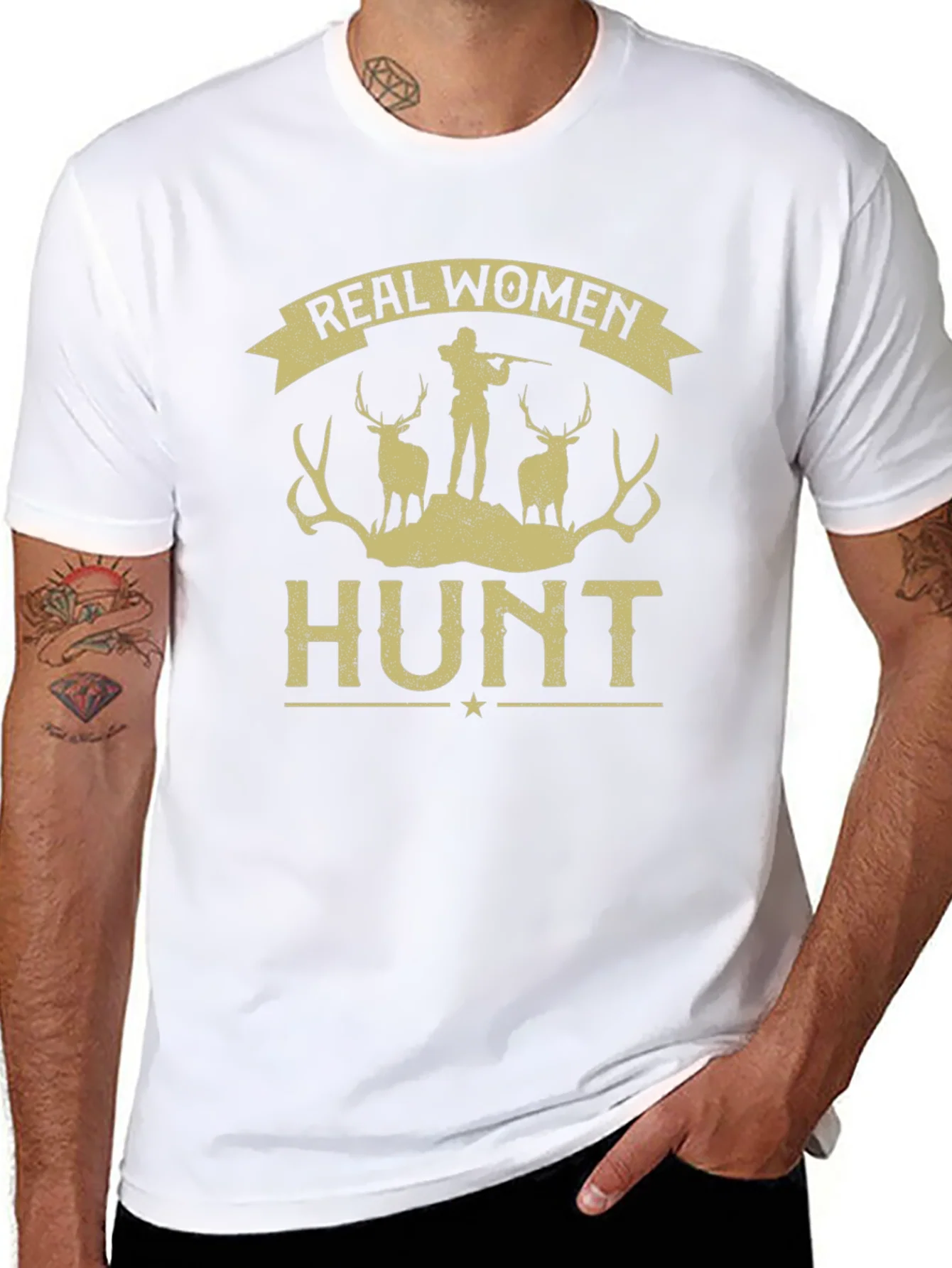 Real Women Hunt Graphic Tee - Black Cotton