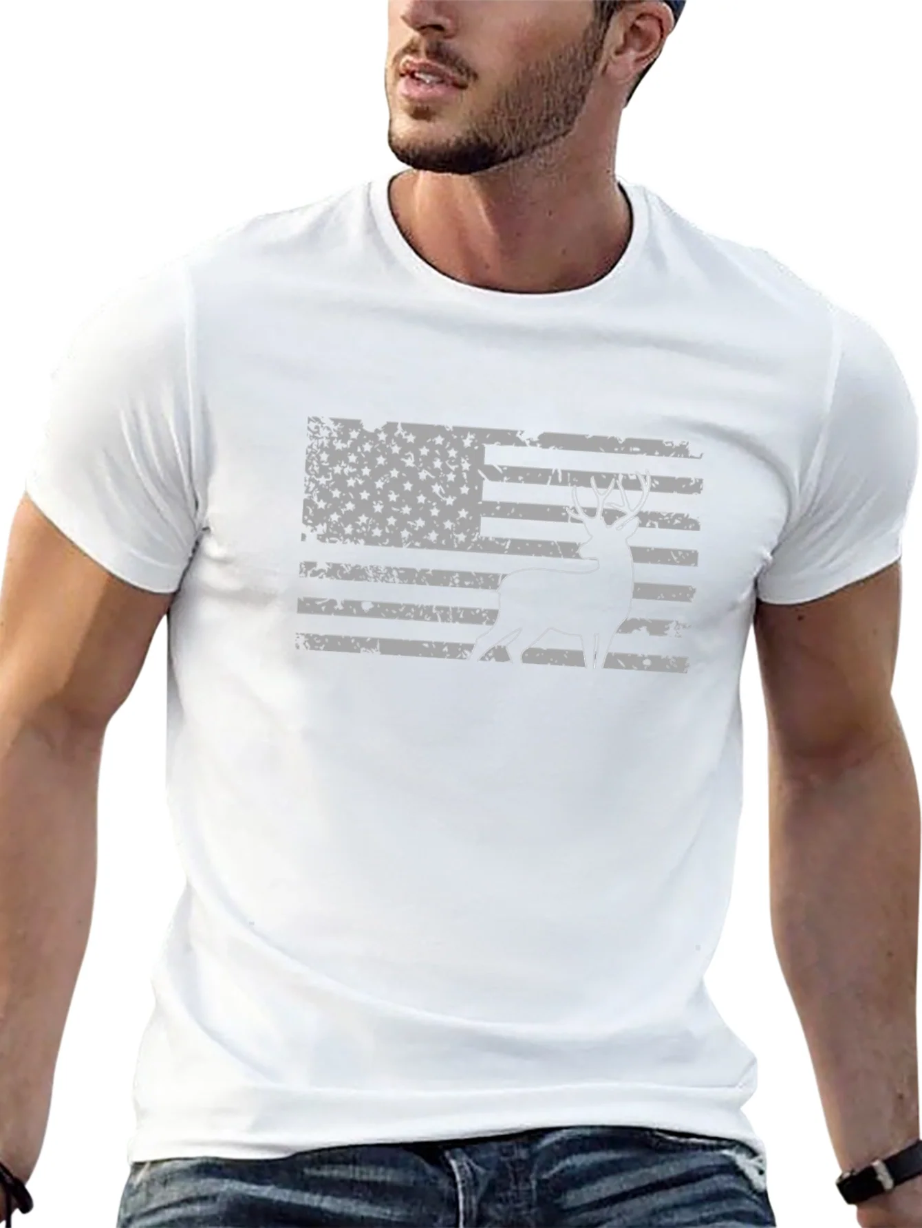 Deer Silhouette American Flag Graphic T-Shirt