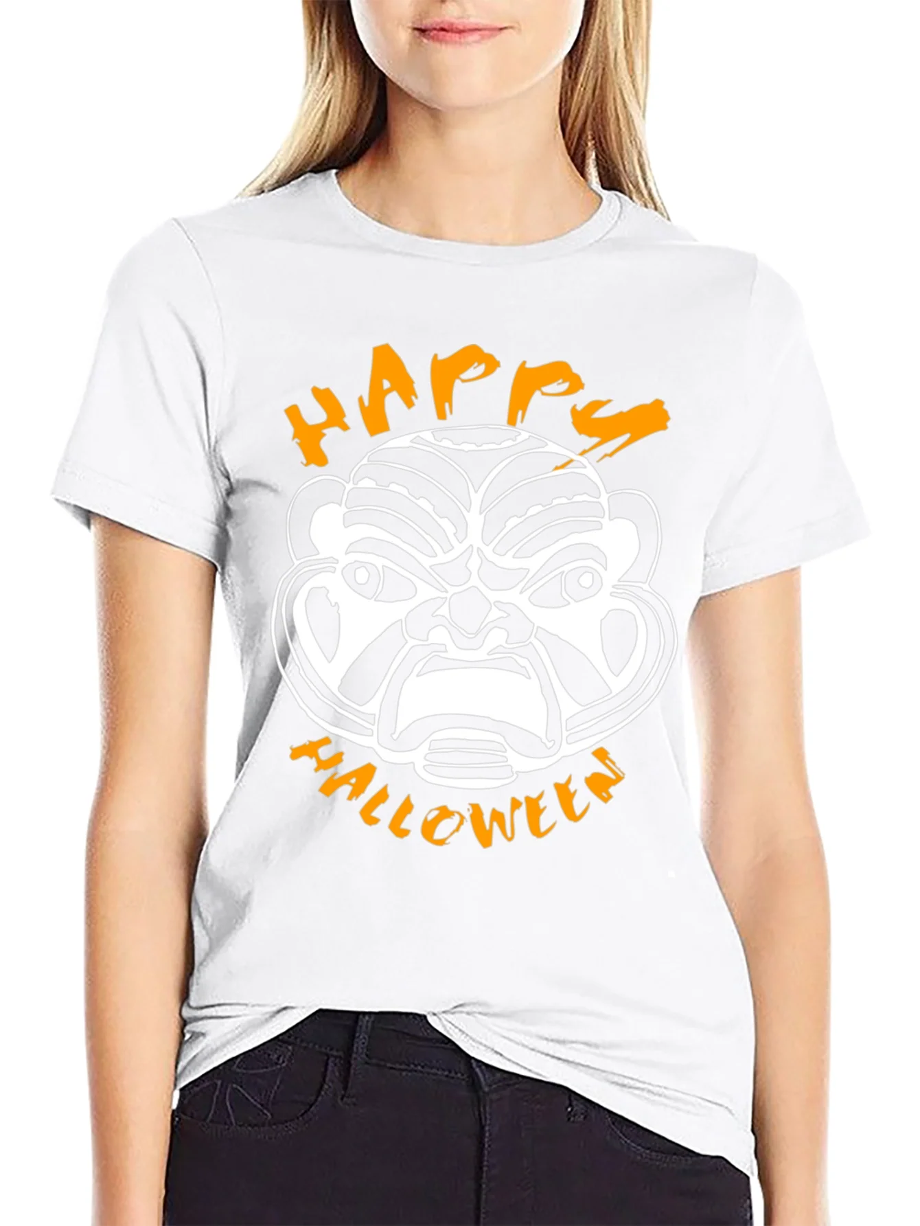 Happy Halloween Mask Graphic Tee - Black