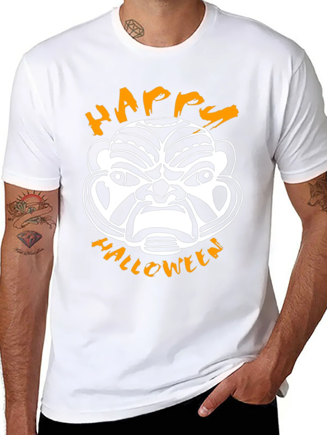 Happy Halloween Mask Graphic Tee - Black